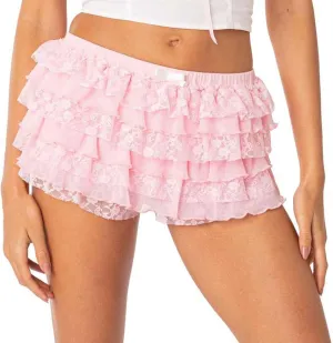 Womens Lace Mini Skirt Y2k Ruffle Shorts Layered Skirts Low Rise Flowy Short Skirt A-Line Tiered Skirts Club Party
