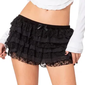 Womens Lace Mini Skirt Y2k Ruffle Shorts Layered Skirts Low Rise Flowy Short Skirt A-Line Tiered Skirts Club Party