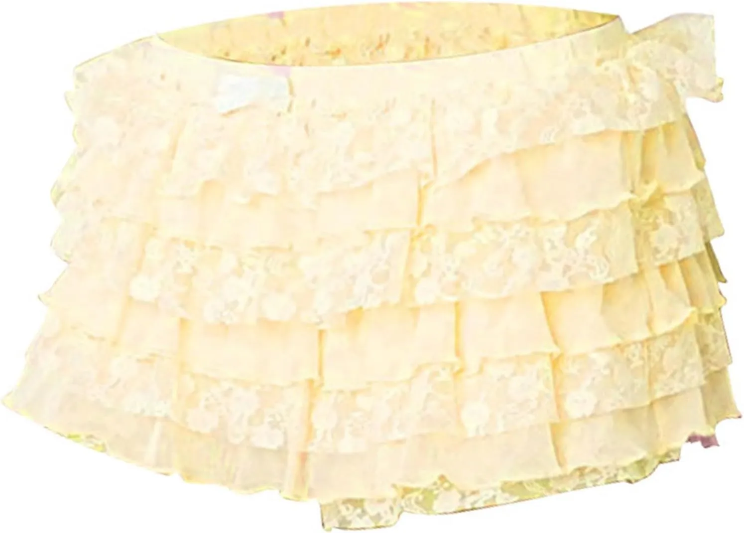 Womens Lace Mini Skirt Y2k Ruffle Shorts Layered Skirts Low Rise Flowy Short Skirt A-Line Tiered Skirts Club Party