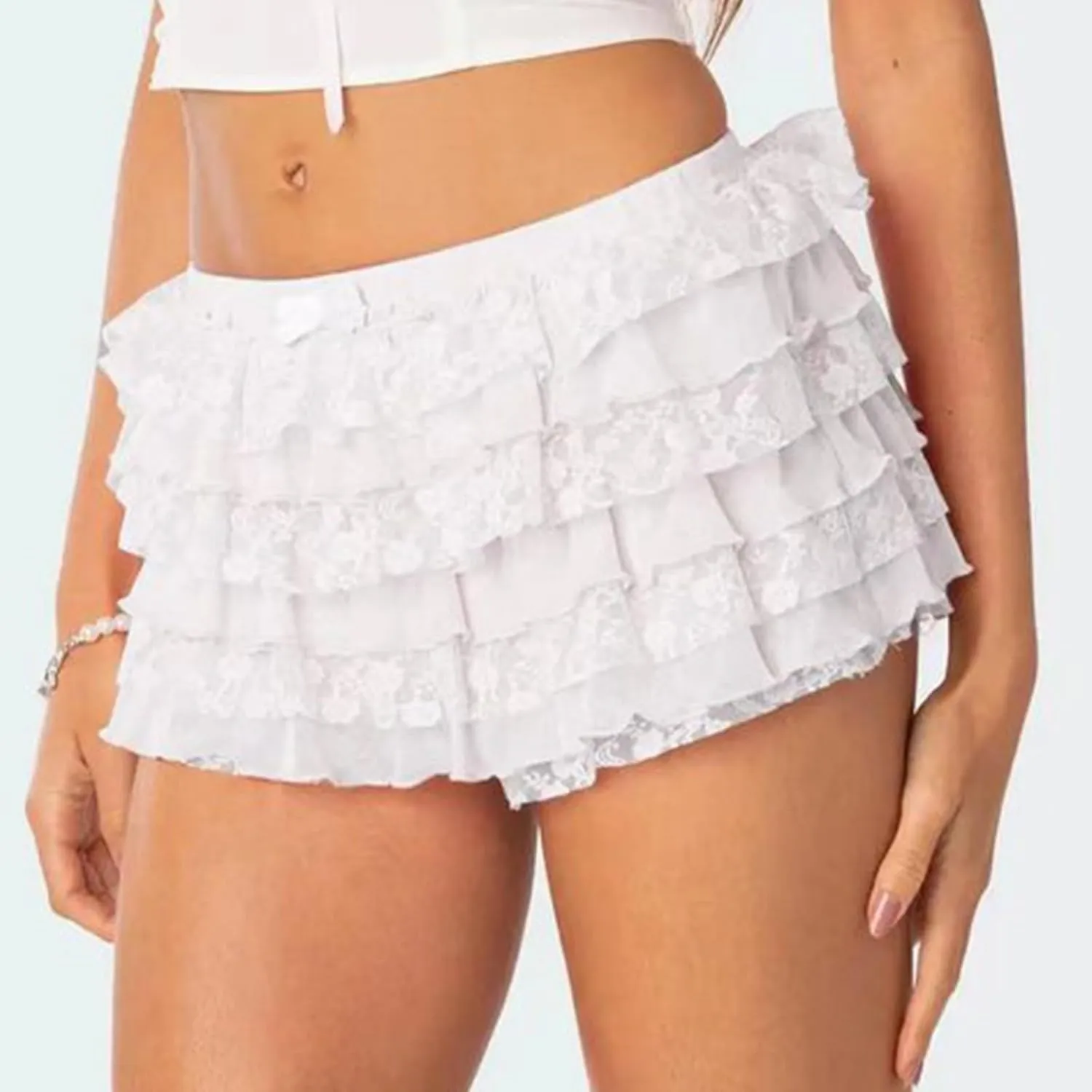 Womens Lace Mini Skirt Y2k Ruffle Shorts Layered Skirts Low Rise Flowy Short Skirt A-Line Tiered Skirts Club Party