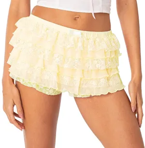 Womens Lace Mini Skirt Y2k Ruffle Shorts Layered Skirts Low Rise Flowy Short Skirt A-Line Tiered Skirts Club Party