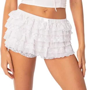Womens Lace Mini Skirt Y2k Ruffle Shorts Layered Skirts Low Rise Flowy Short Skirt A-Line Tiered Skirts Club Party