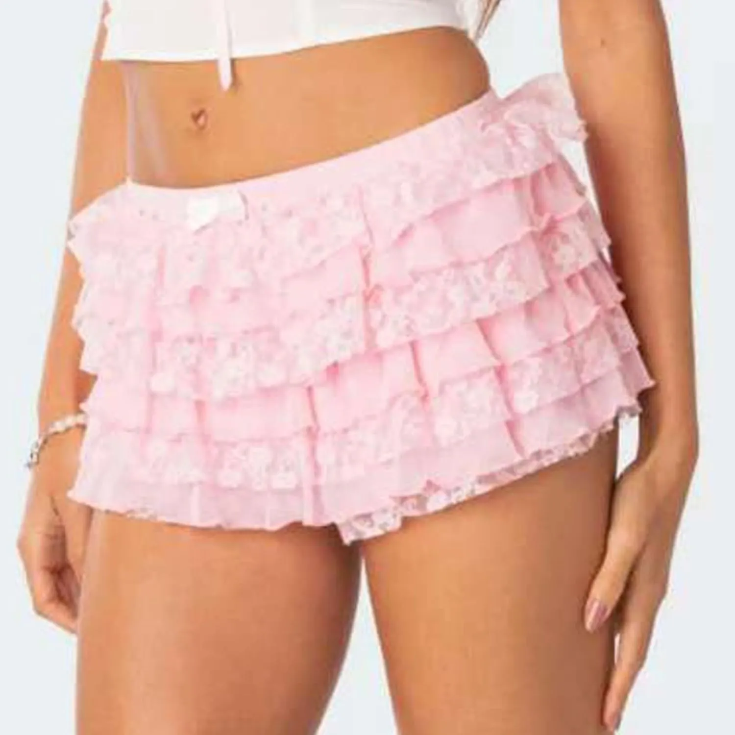 Womens Lace Mini Skirt Y2k Ruffle Shorts Layered Skirts Low Rise Flowy Short Skirt A-Line Tiered Skirts Club Party