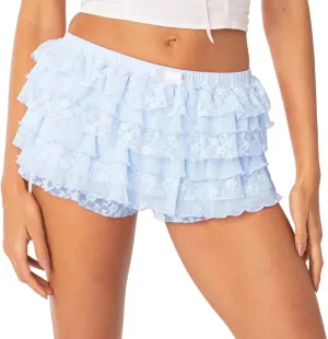 Womens Lace Mini Skirt Y2k Ruffle Shorts Layered Skirts Low Rise Flowy Short Skirt A-Line Tiered Skirts Club Party