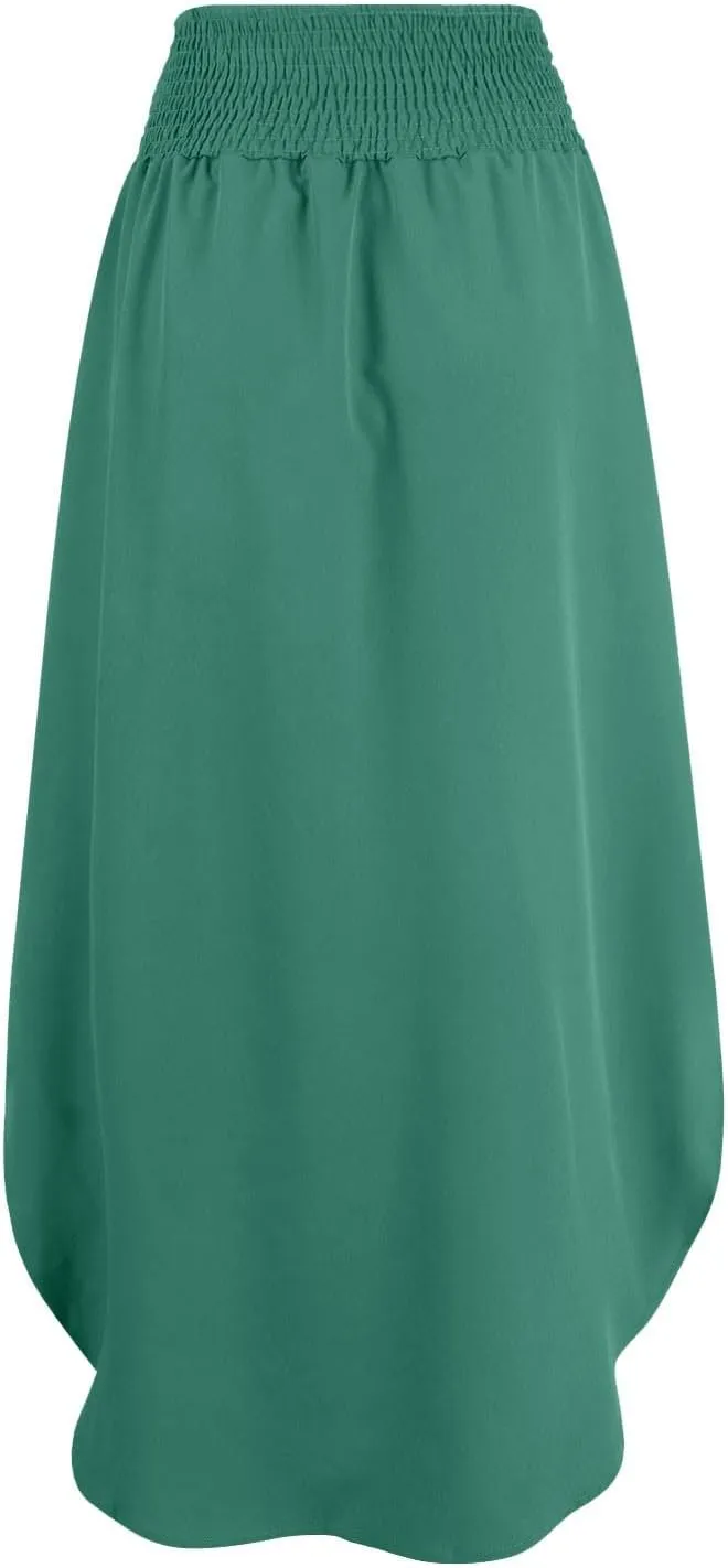 Women's Long Flowy Slit Skirt Elastic High Waisted A Line Maxi Skirts Trendy Beach Boho Skirt with Pockets