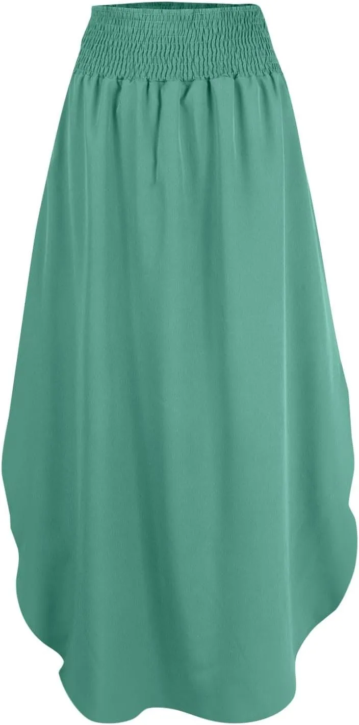 Women's Long Flowy Slit Skirt Elastic High Waisted A Line Maxi Skirts Trendy Beach Boho Skirt with Pockets