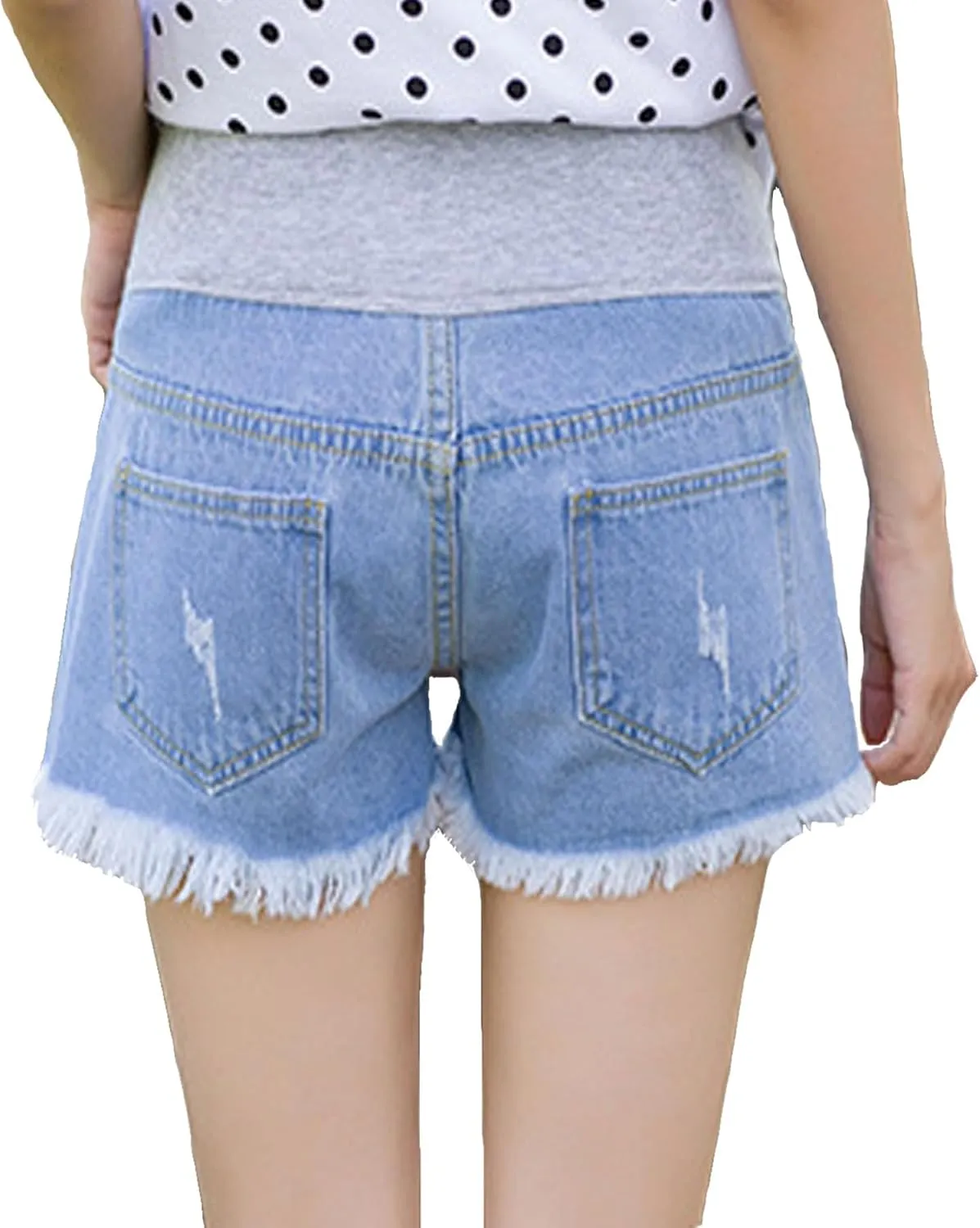 Women's Maternity Jean Short Roll Hem Distressed Stretchy Pregnant Ripped Denim Shorts Casual Short Pants