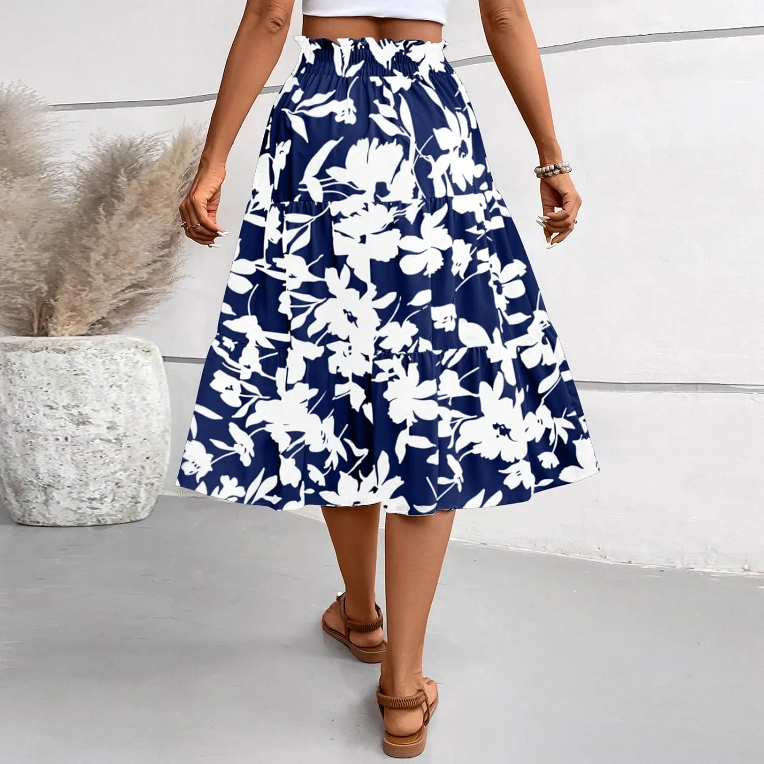 Women's Maxi Skirt 2025 Casual Loose Trendy Elastic Waist Floral Print Bohemian Sun A-Line Beach Skirts, S-XL