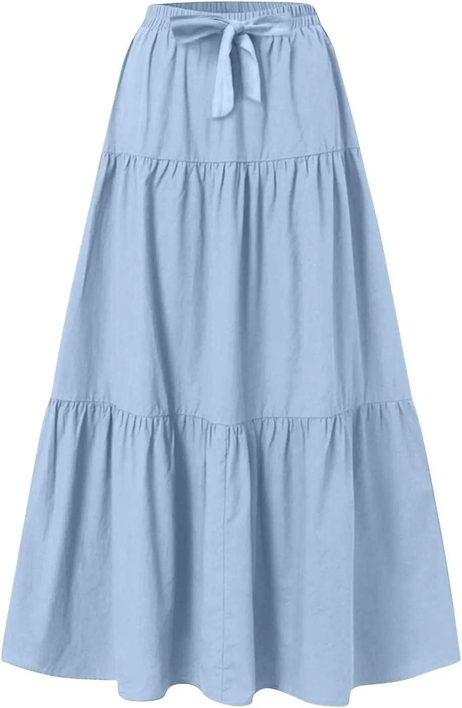 Womens Maxi Skirt High Waisted Elastic Tiered Flowy A-Line Ruffle with Pockets Beach Vacation Casual Comfy Dress
