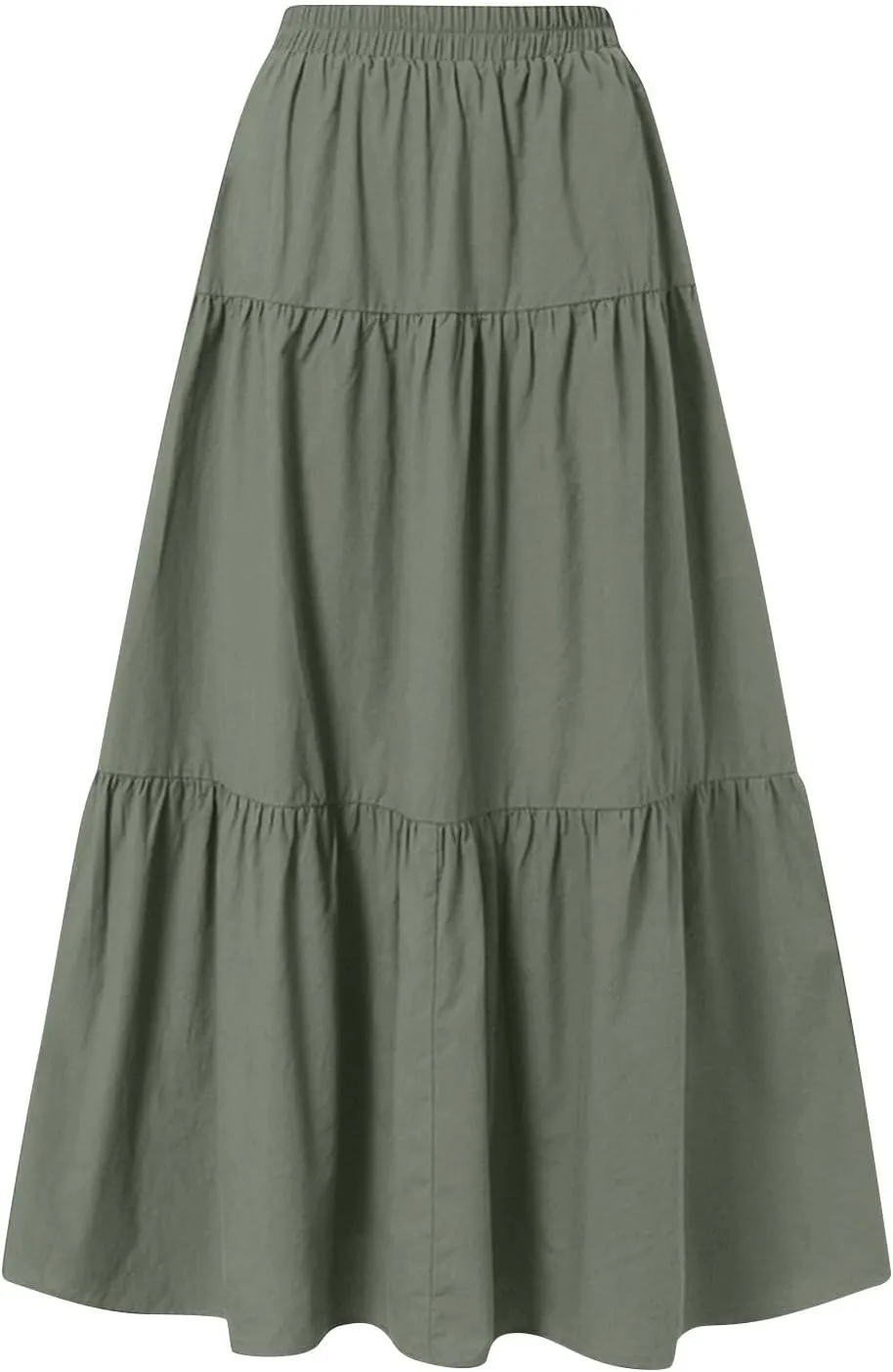 Womens Maxi Skirt High Waisted Elastic Tiered Flowy A-Line Ruffle with Pockets Beach Vacation Casual Comfy Dress