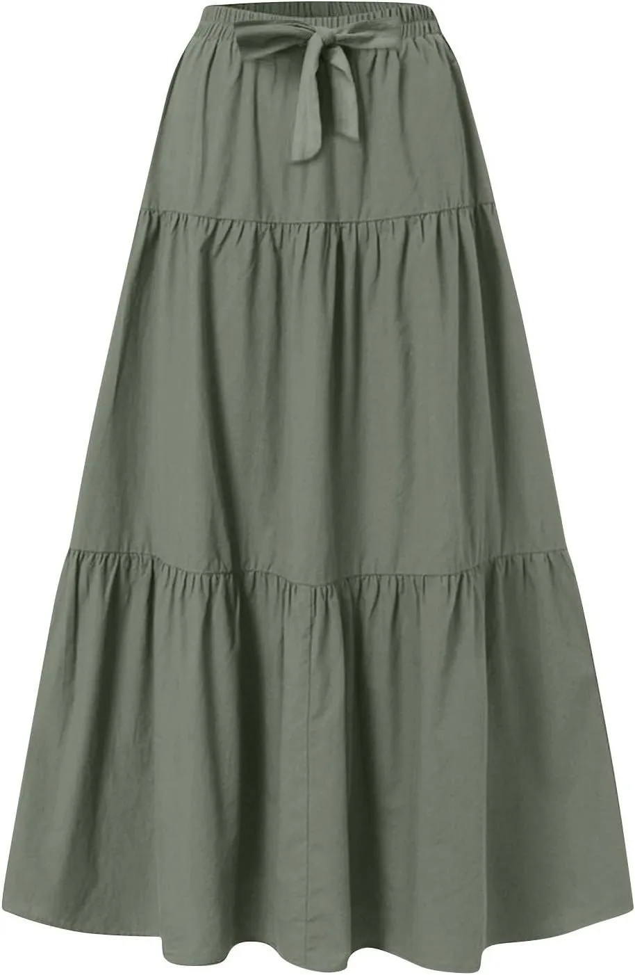 Womens Maxi Skirt High Waisted Elastic Tiered Flowy A-Line Ruffle with Pockets Beach Vacation Casual Comfy Dress