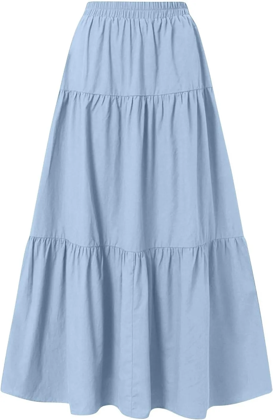 Womens Maxi Skirt High Waisted Elastic Tiered Flowy A-Line Ruffle with Pockets Beach Vacation Casual Comfy Dress