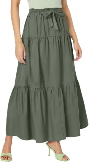 Womens Maxi Skirt High Waisted Elastic Tiered Flowy A-Line Ruffle with Pockets Beach Vacation Casual Comfy Dress