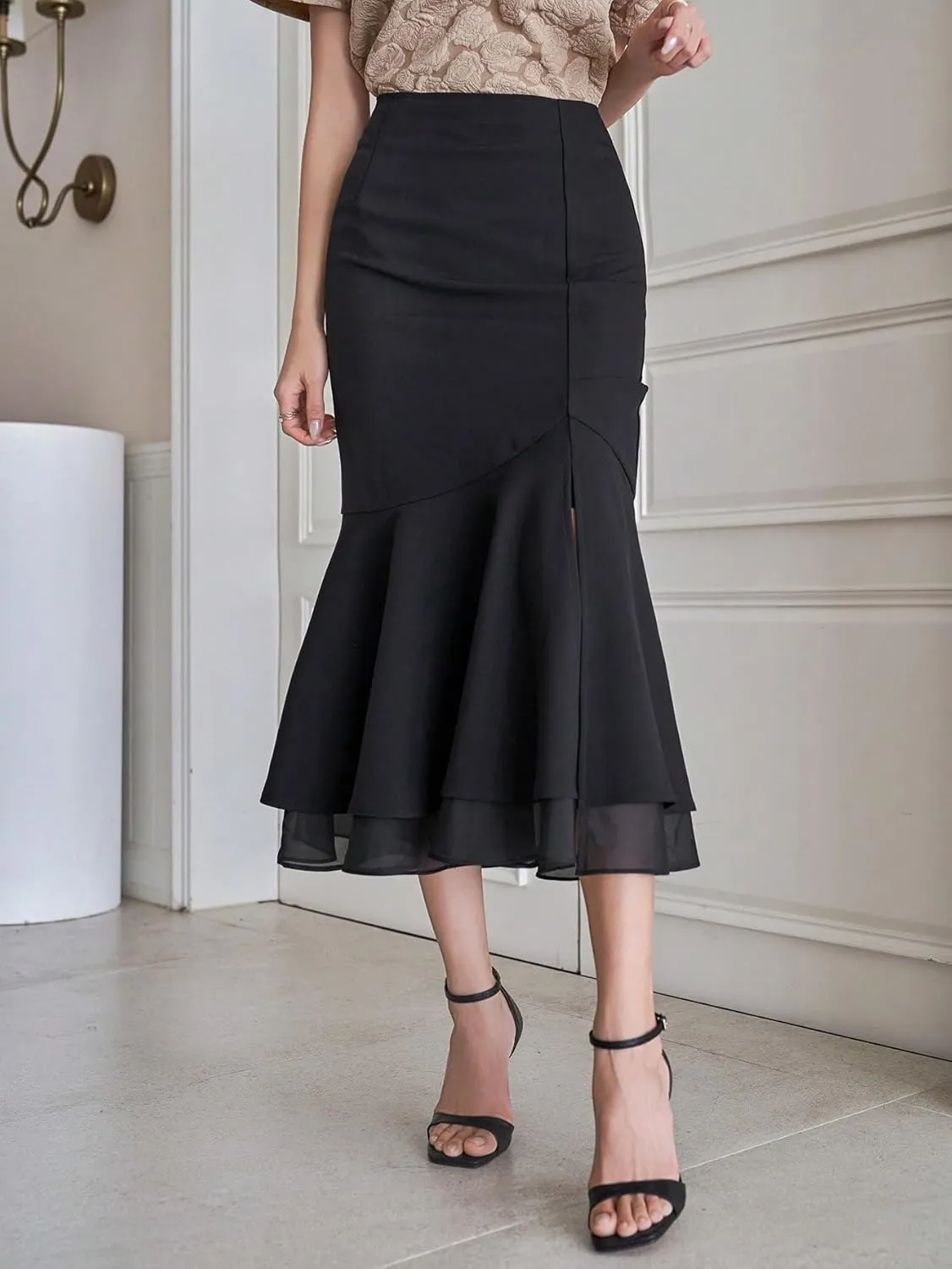 Women's Maxi Skirt Summer Midi Elegant Commuting Slit Skirt