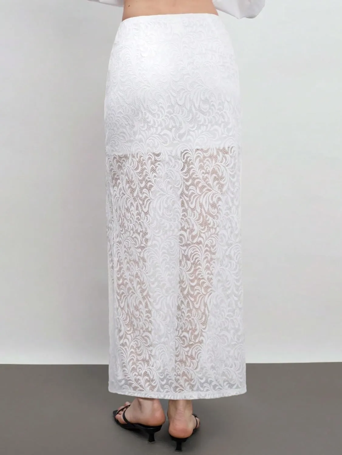Women's Maxi Skirt Summer Midi High Waist Contrast Lace Side Slit Skirt