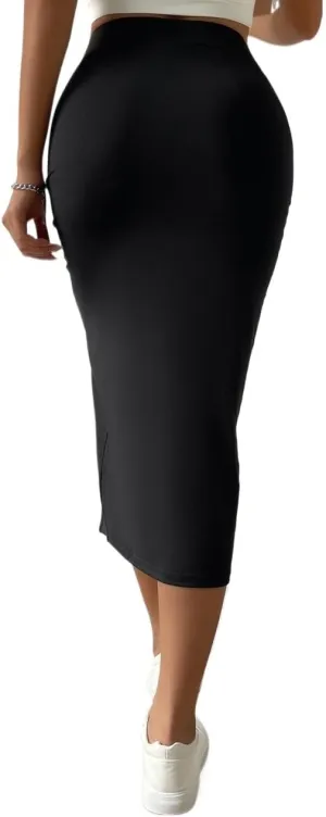Women's Maxi Skirt Summer Midi High Waist Drawstring Slit Skirt