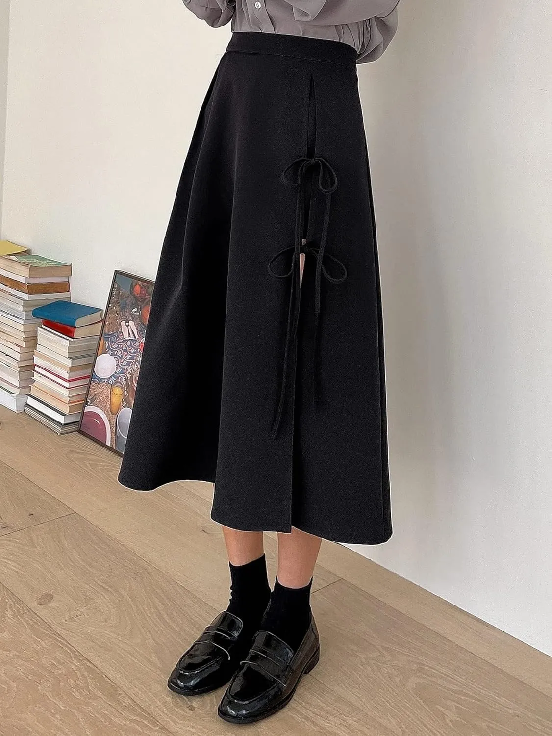 Women's Maxi Skirt Summer Midi High Waist Knot Side Slit Skirt