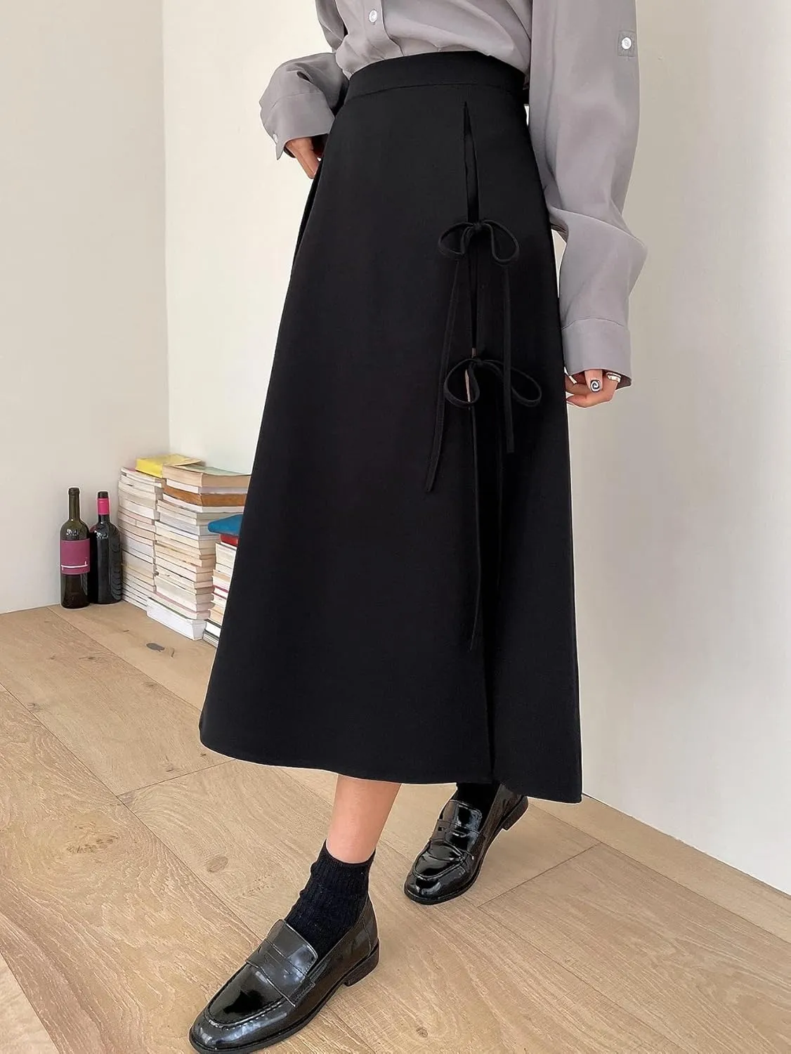 Women's Maxi Skirt Summer Midi High Waist Knot Side Slit Skirt