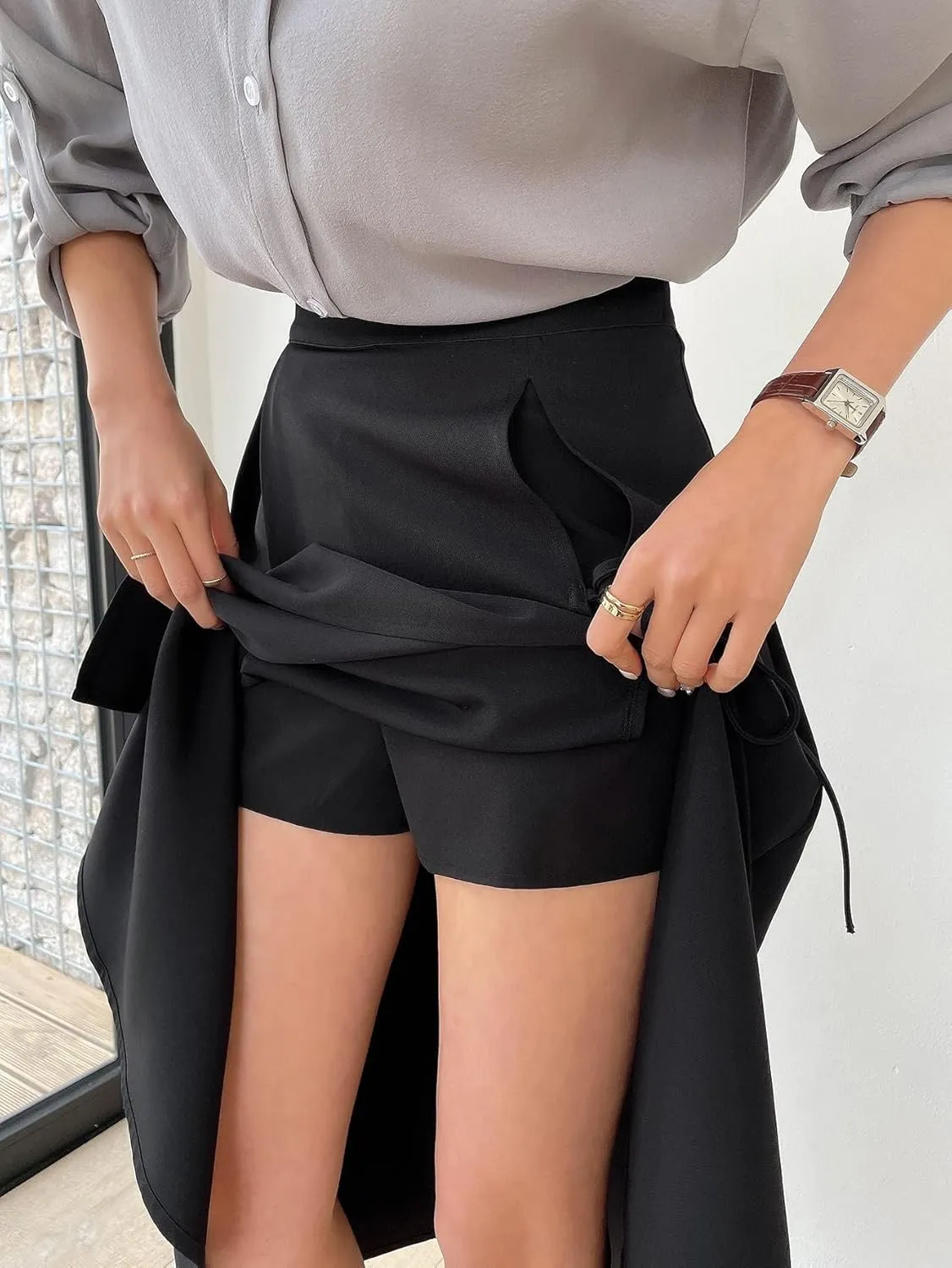 Women's Maxi Skirt Summer Midi High Waist Knot Side Slit Skirt