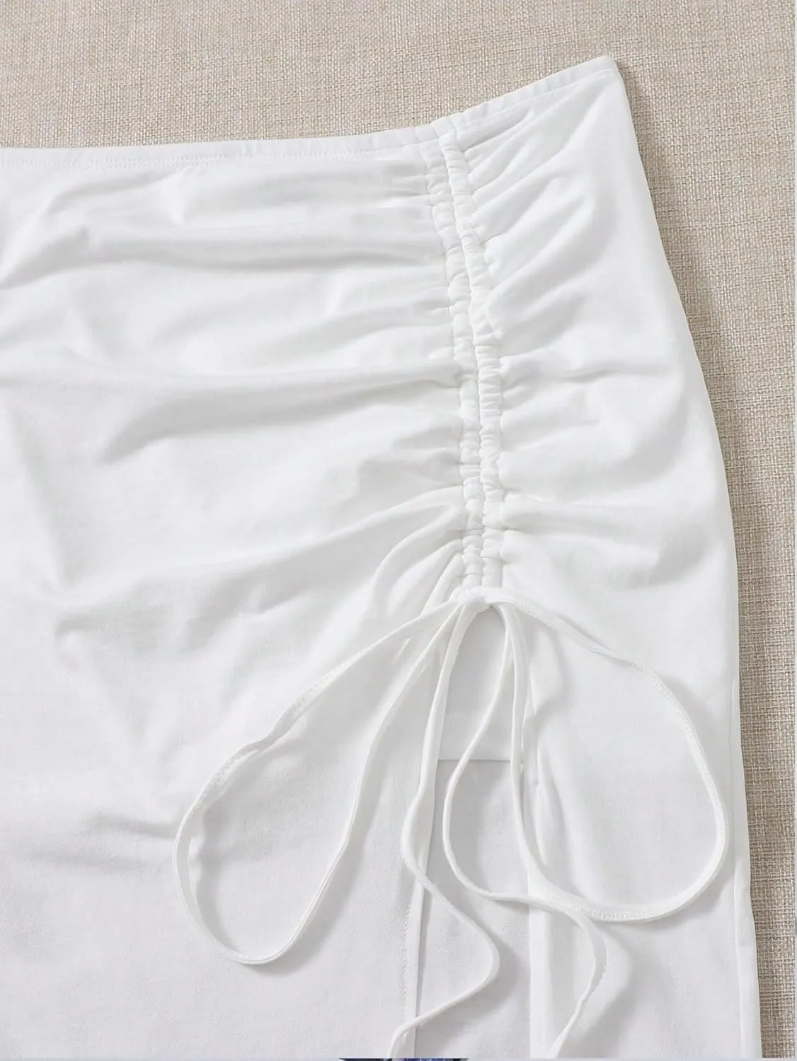 Women's Maxi Skirt Summer Midi High Waist Solid Ruched Drawstring Slit Skirt
