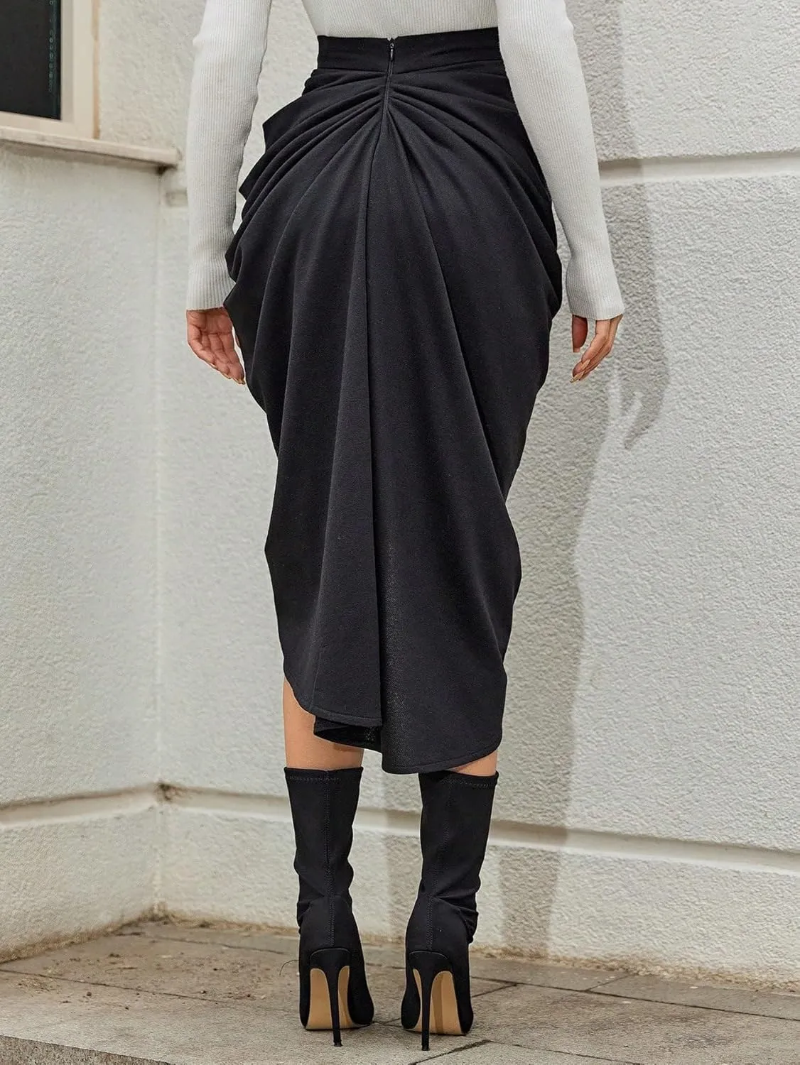 Women's Maxi Skirt Summer Midi High Waist Solid Ruched Slit Skirt