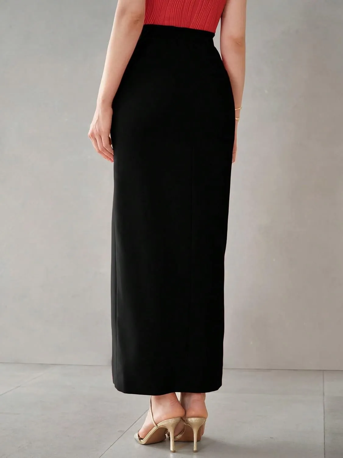 Women's Maxi Skirt Summer Midi High Waist Solid Slit Skirt