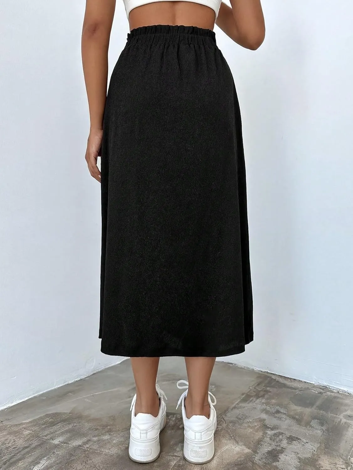 Women's Maxi Skirt Summer Midi High Waist Solid Slit Skirt
