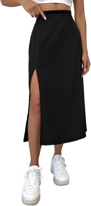 Women's Maxi Skirt Summer Midi High Waist Solid Slit Skirt