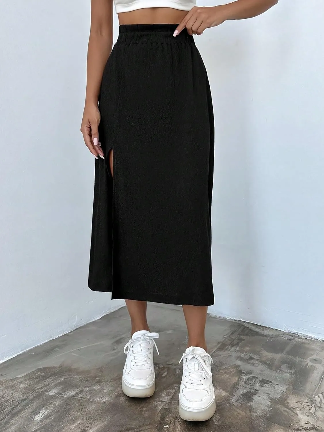 Women's Maxi Skirt Summer Midi High Waist Solid Slit Skirt