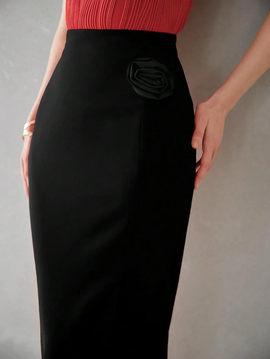 Women's Maxi Skirt Summer Midi High Waist Solid Slit Skirt