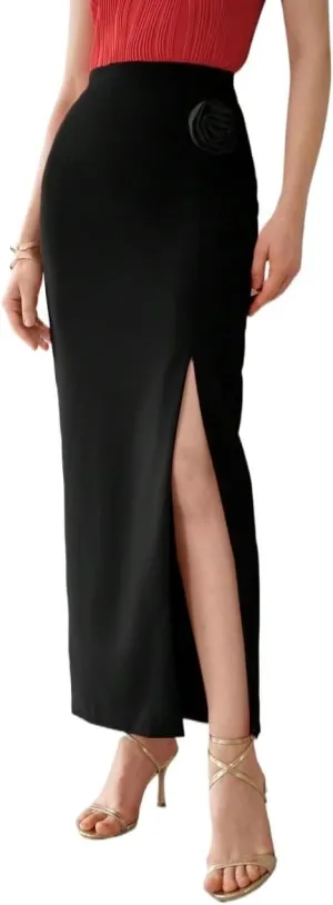 Women's Maxi Skirt Summer Midi High Waist Solid Slit Skirt