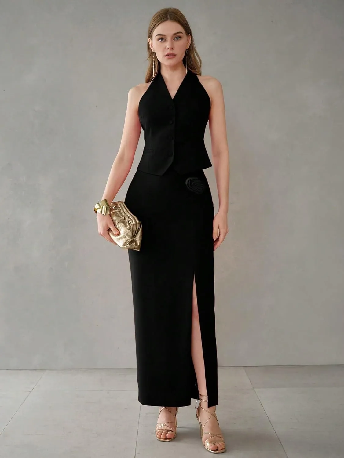 Women's Maxi Skirt Summer Midi High Waist Solid Slit Skirt