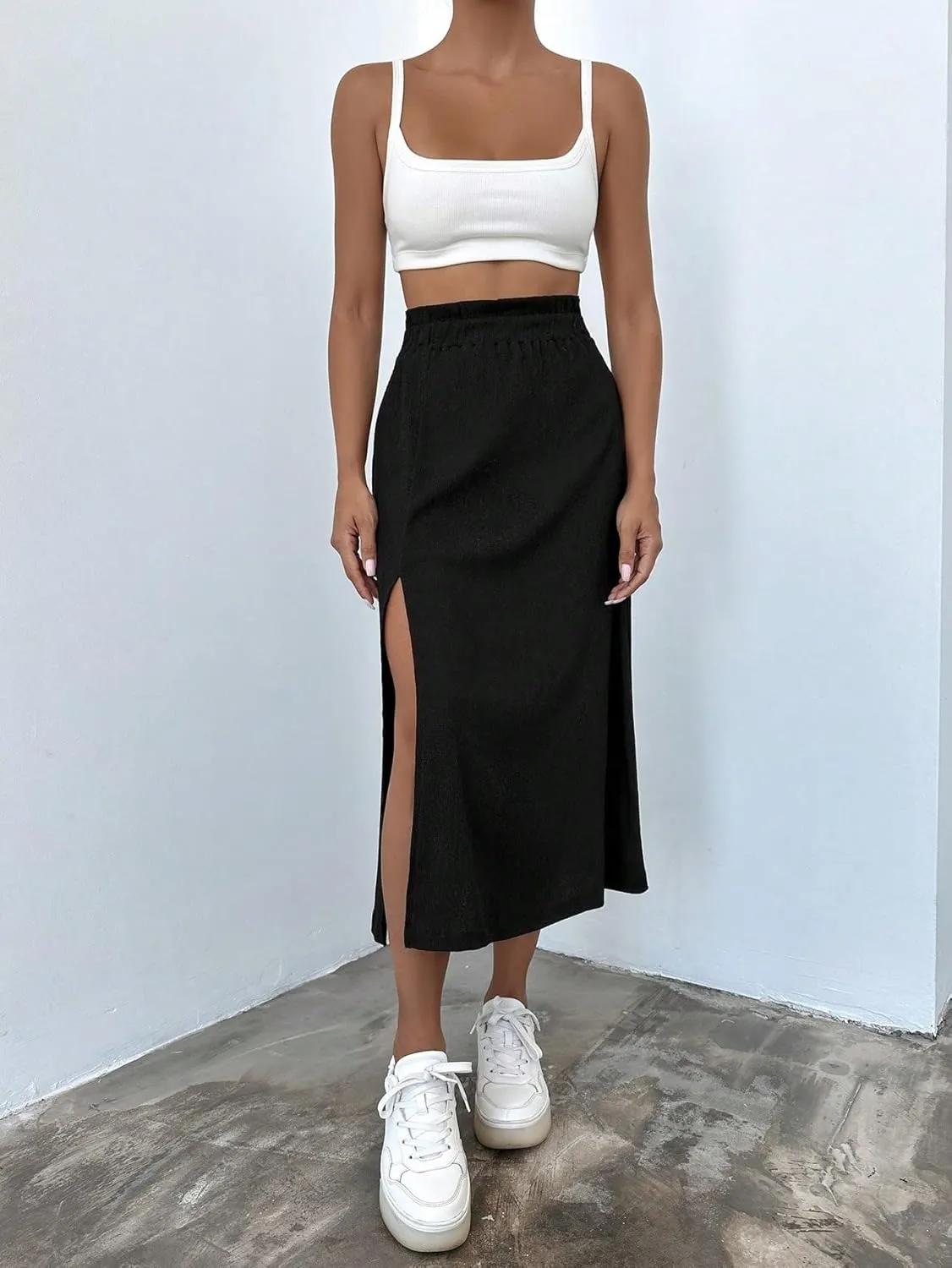 Women's Maxi Skirt Summer Midi High Waist Solid Slit Skirt