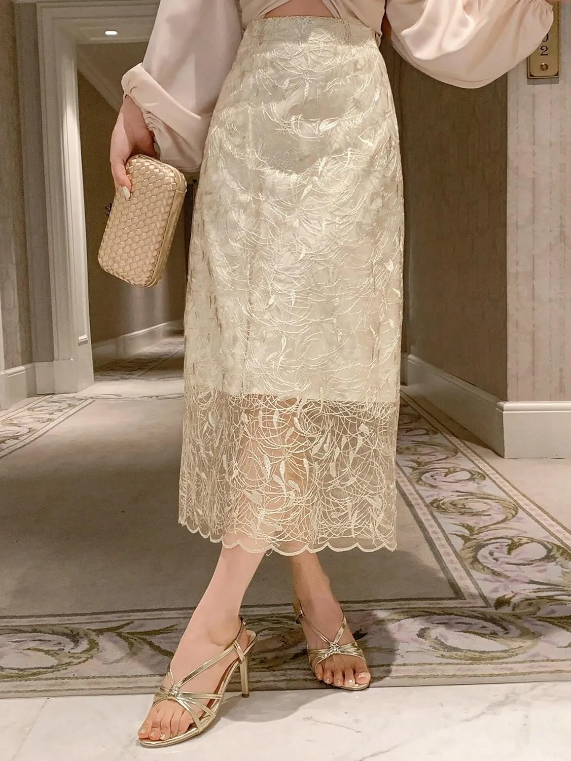 Women's Maxi Skirt Summer Midi Lace Slit Skirt