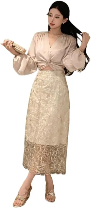 Women's Maxi Skirt Summer Midi Lace Slit Skirt