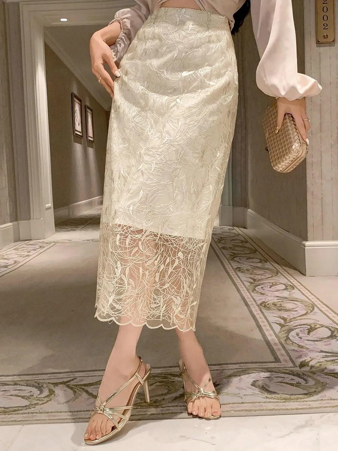 Women's Maxi Skirt Summer Midi Lace Slit Skirt