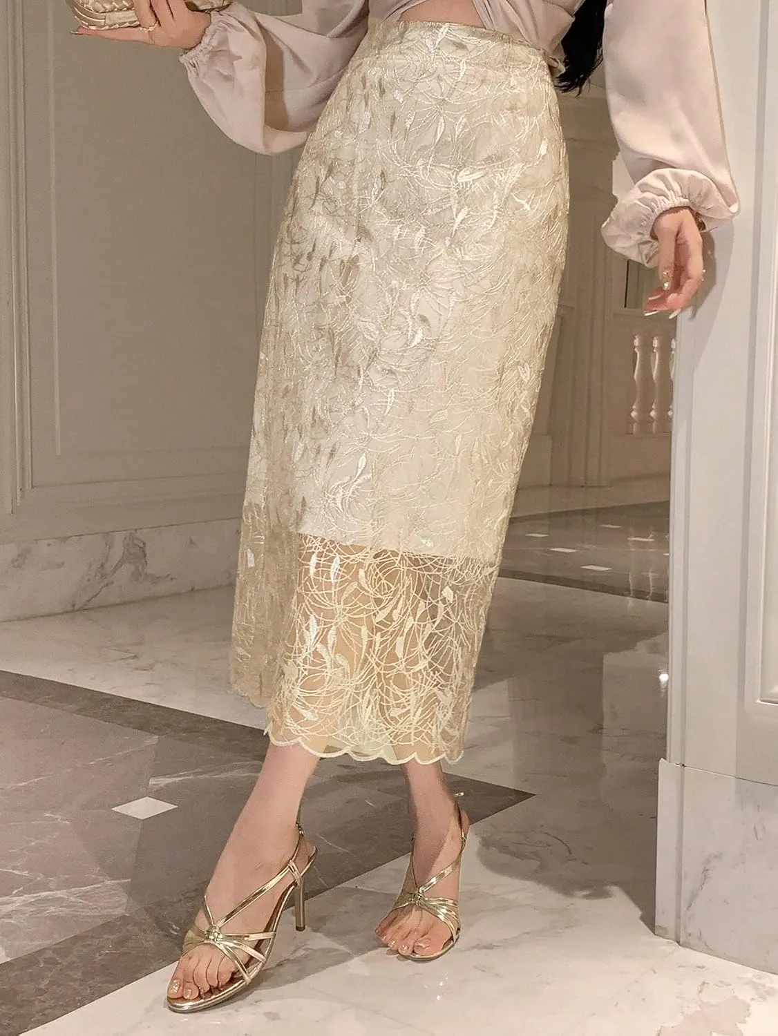 Women's Maxi Skirt Summer Midi Lace Slit Skirt