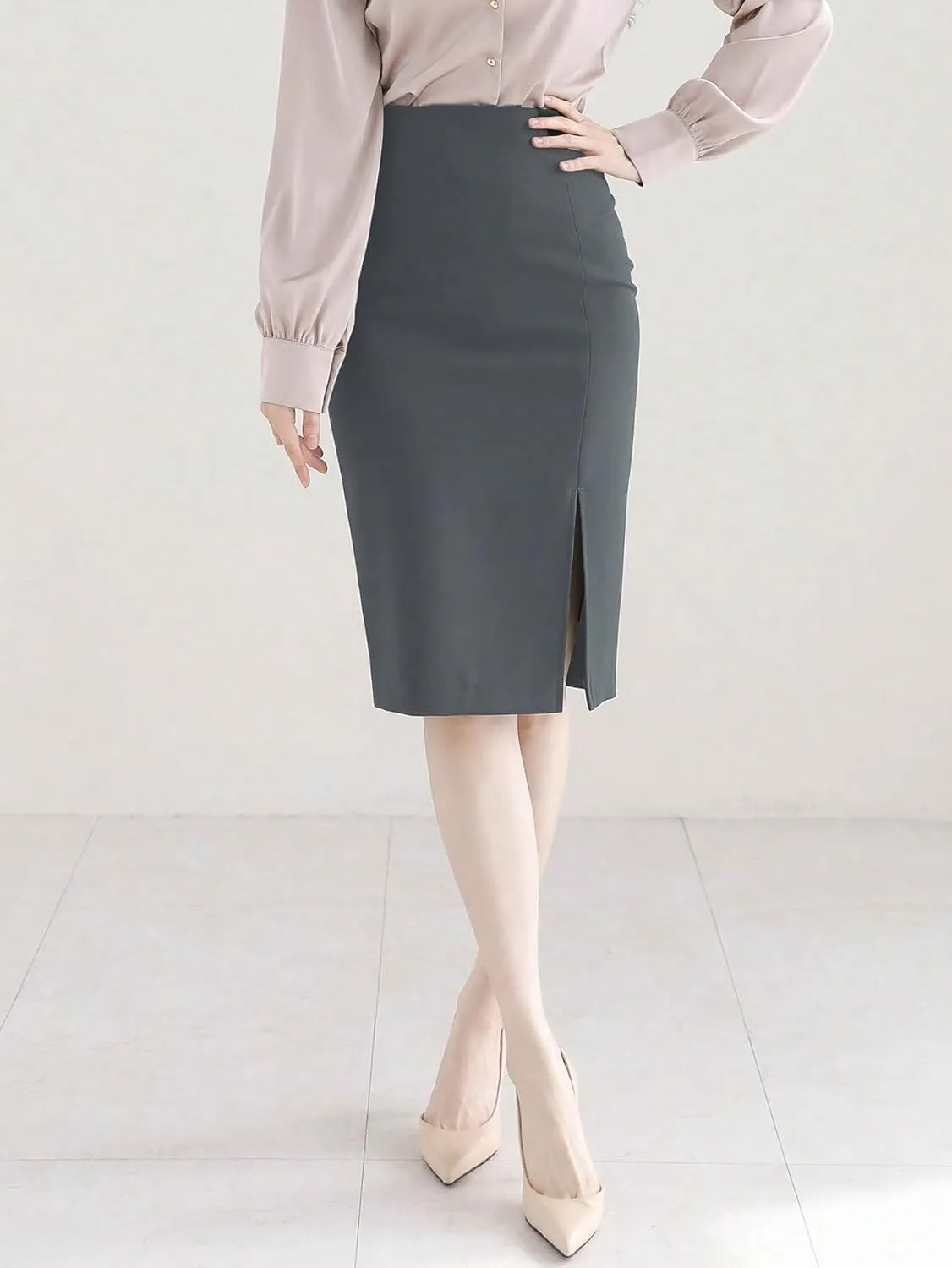 Women's Maxi Skirt Summer Midi Solid Color Elegant Side Slit Skirt Summer