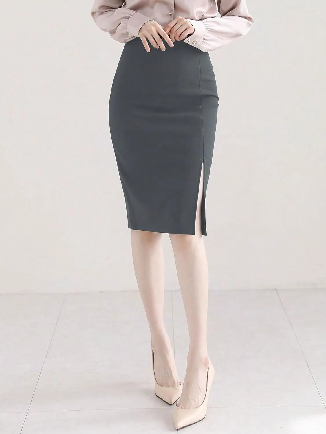 Women's Maxi Skirt Summer Midi Solid Color Elegant Side Slit Skirt Summer