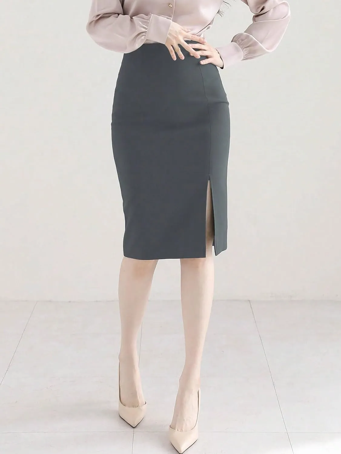 Women's Maxi Skirt Summer Midi Solid Color Elegant Side Slit Skirt Summer