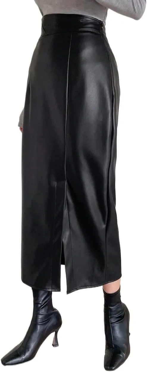 Women's Maxi Skirt Summer Pu Material Long Slit Skirt