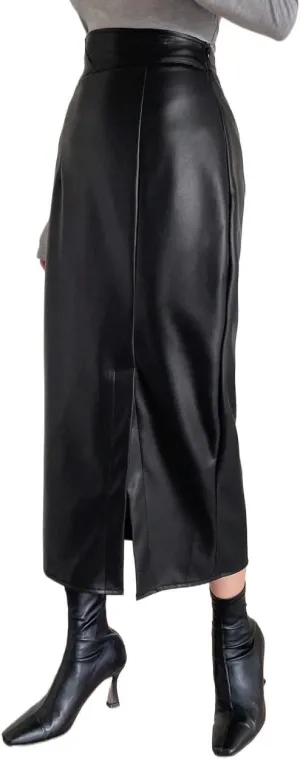 Women's Maxi Skirt Summer Pu Material Long Slit Skirt