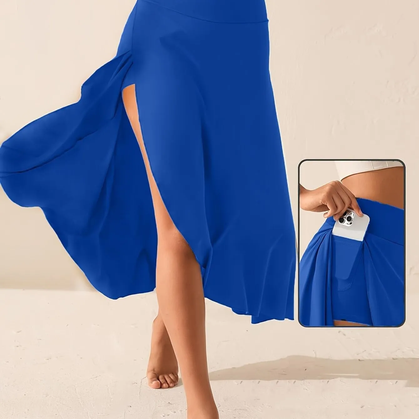 Womens Maxi Skirts Flowy High Waist Wrap Skirt with Slit Asymmetrical Ruffle High Low with Shorts