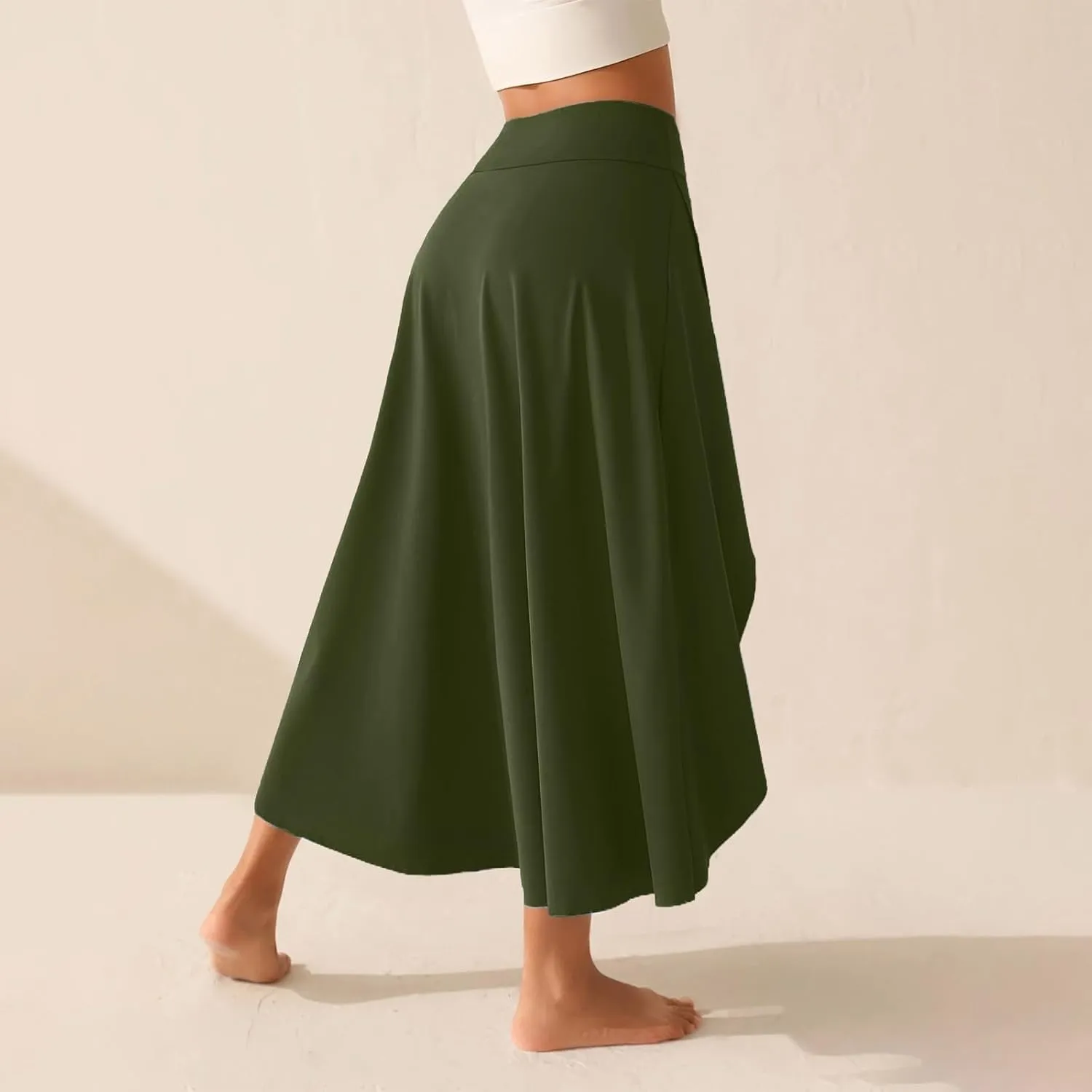 Womens Maxi Skirts Flowy High Waist Wrap Skirt with Slit Asymmetrical Ruffle High Low with Shorts