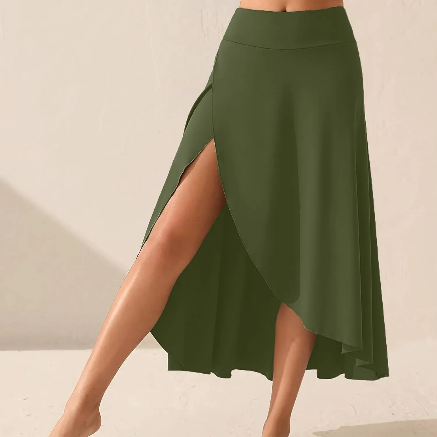 Womens Maxi Skirts Flowy High Waist Wrap Skirt with Slit Asymmetrical Ruffle High Low with Shorts