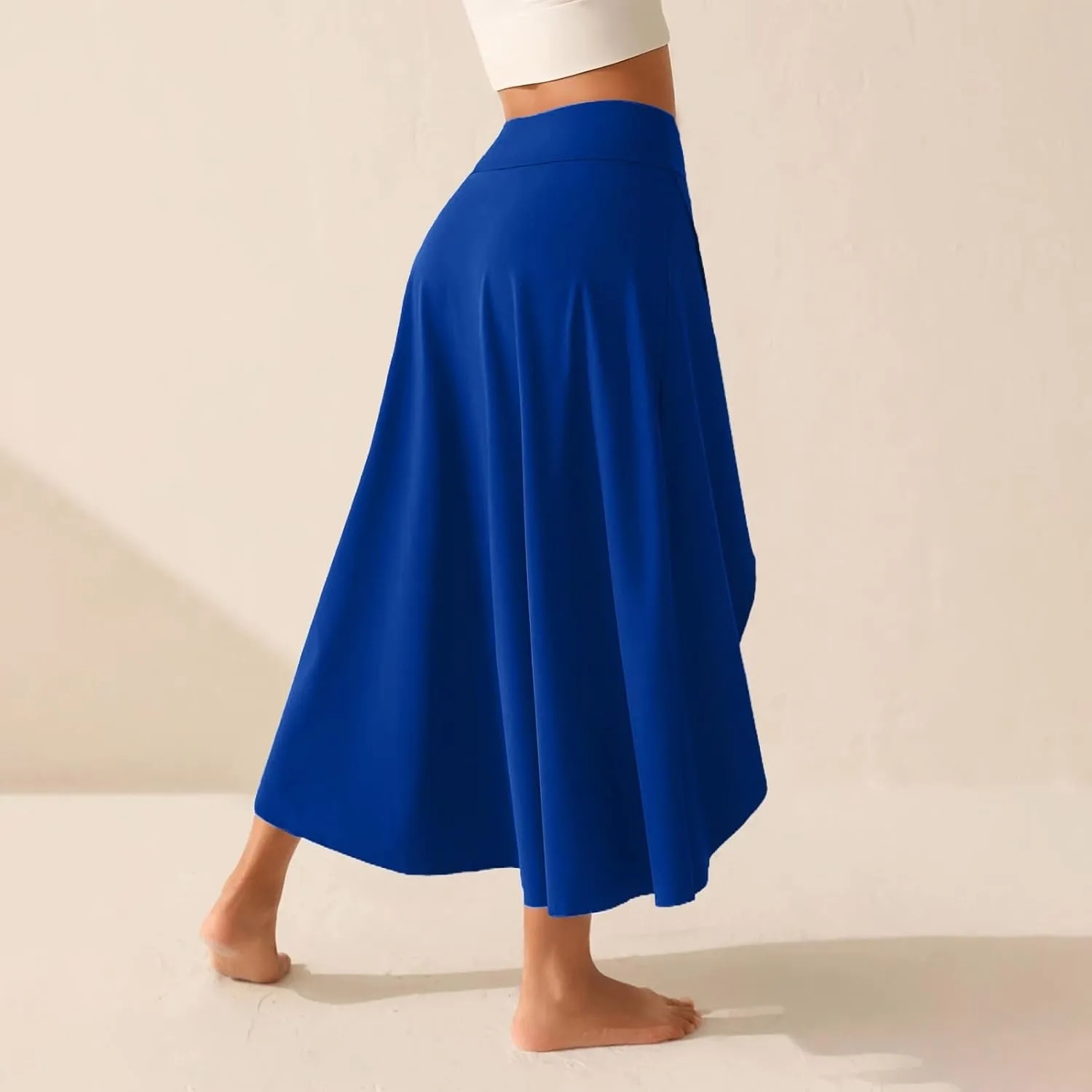 Womens Maxi Skirts Flowy High Waist Wrap Skirt with Slit Asymmetrical Ruffle High Low with Shorts