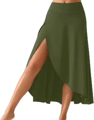 Womens Maxi Skirts Flowy High Waist Wrap Skirt with Slit Asymmetrical Ruffle High Low with Shorts