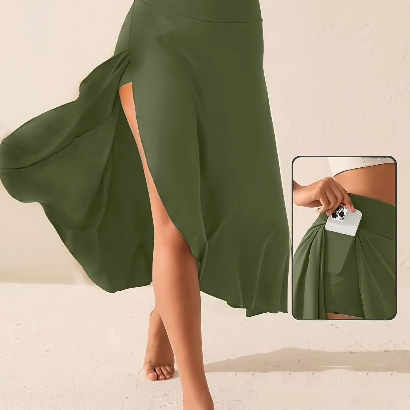 Womens Maxi Skirts Flowy High Waist Wrap Skirt with Slit Asymmetrical Ruffle High Low with Shorts