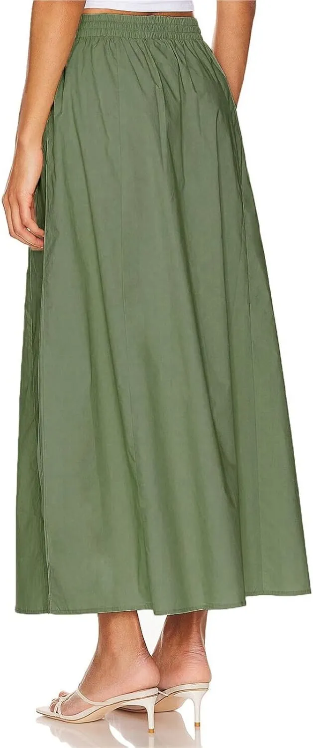 Womens Maxi Slit Skirt Elastic Waist Drawstring Long Skirts for Women with Pockets