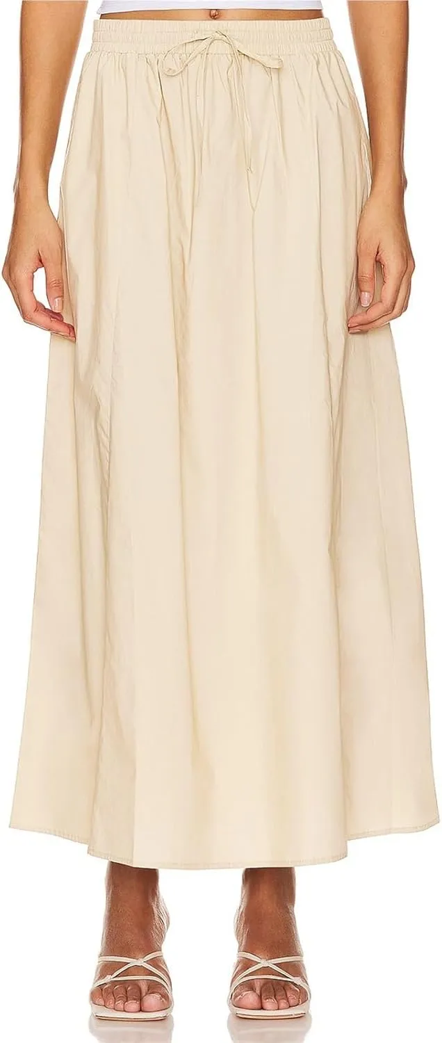 Womens Maxi Slit Skirt Elastic Waist Drawstring Long Skirts for Women with Pockets